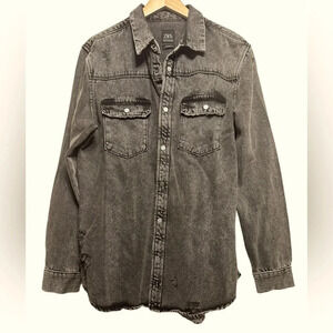 Zara Men’s distressed black Denim button down Overshirt. Size XL